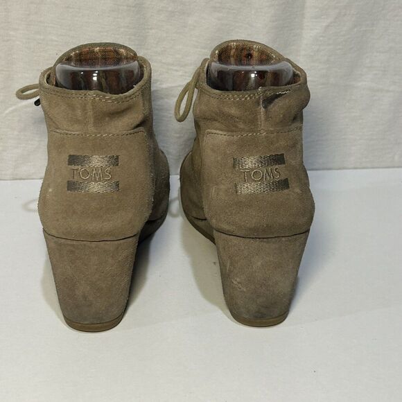Toms Ankle Boots Women's Size 7.5 Wedge Heel Lace Up Shoes Suede - Picture 4 of 7